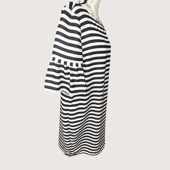 NWT Gianni Bini Black Ivory Striped Dress Bell Sleeve Lined Shift Women's L - Picture 4 of 13
